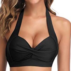 Tempt Me Women's halter ruched black swimsuit top NWT